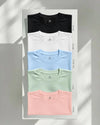 Men's Feather Touch Round Neck T-Shirt Combo - Pack of 5 (Black, White, Sky Blue, Mint & Peach Color)
